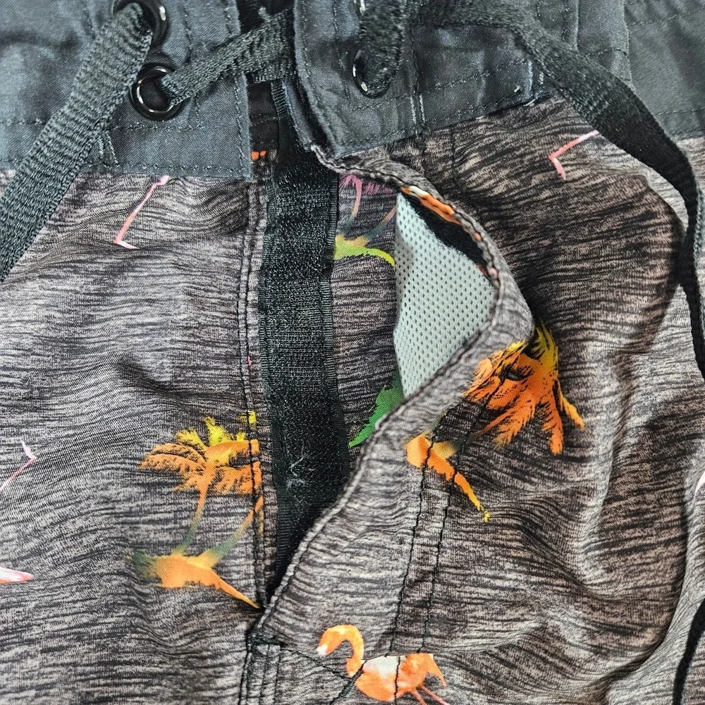 Joe Boxer Swim Trunks Flamingo Tropical Print Gray XL Board Shorts Beach Summer